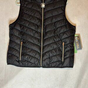 Big Chill Womens Petite XL Down Blend Chevron Quilted Puffer Vest Black
